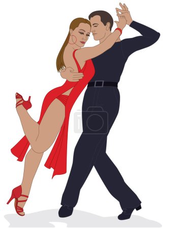 Téléchargez les illustrations : Danse sport, compétition internationale de latin, couple dansant isolé sur fond blanc - en licence libre de droit