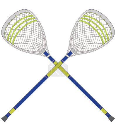 Lacrosse, Paar gekreuzte Lacrosse Goalie Sticks isoliert auf weißem Hintergrund