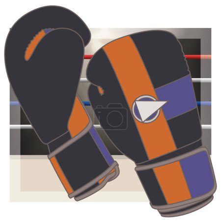 Kickboxen, Paar Handschuhe mit Boxring im Hintergrund
