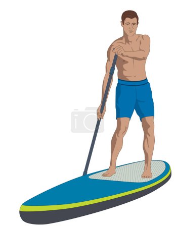 paddleboarding paddle boarding SUP, male standup paddler, paddling isolated on a white background