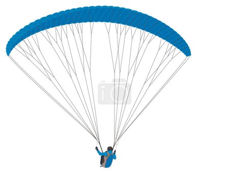 Gleitschirmsport, Gleitschirmfliegen mit blauem Stoffflügel isoliert auf weißem Hintergrund