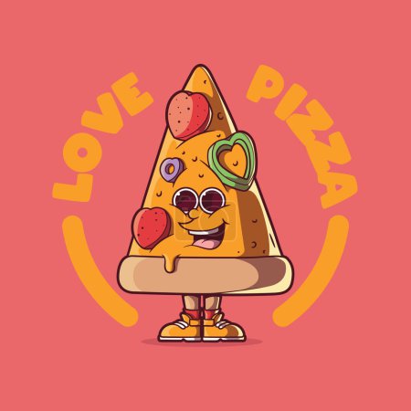 Ilustración de Pizza rebanada personaje lleno de amor vector ilustración. Comida, amor, concepto de diseño divertido. - Imagen libre de derechos