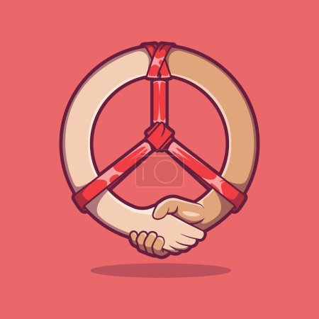 Illustration for Two hands connected by the peace sign give a handshake vector illustration. Love, Diversity design concept. - Royalty Free Image