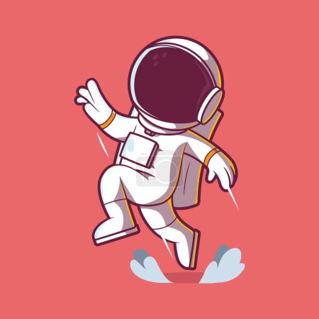 Téléchargez les illustrations : Heureuse illustration vectorielle de saut de personnage astronaute. Bonheur, concept de conception d'exploration. - en licence libre de droit