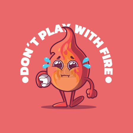 A Sad Flame character holding a ball vector illustration. Emotion, mascot design concept.