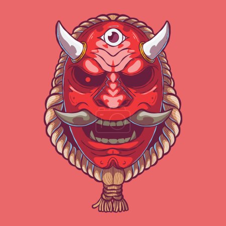 Red Samurai Mask Vektor Illustration. Maskottchen, Krieger, Aufkleber-Designkonzept.
