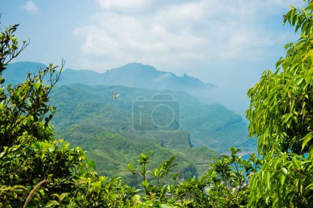 Téléchargez les photos : Paysage naturel verdoyant des montagnes et des vallées vue panoramique sur le cap Bitou (Bitoujiao) par un ciel bleu clair dans le district de Ruifang de New Taipei City, Taiwan - en image libre de droit