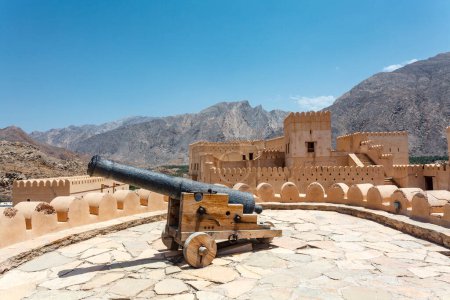 Photo for The Nakhal fort and an iron cannon in Nakhal, Oman, Arabia, Middle East - Royalty Free Image