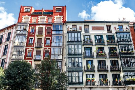 Photo for Facade of old apartment buildings in the center of Bilbao, Basque Country, Spain, Europe - Royalty Free Image