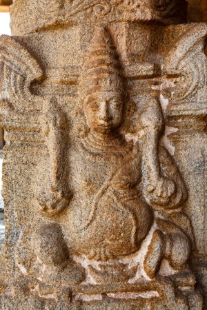 Photo for Carving of a person at the Sri Virupaksha temple in Hampi, Karnataka, India, Asia - Royalty Free Image