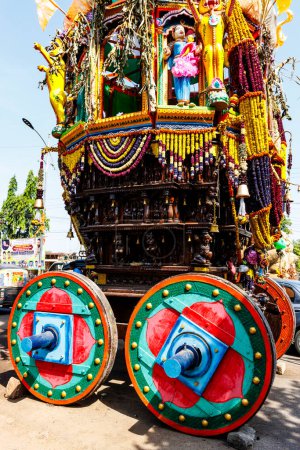 Photo for Rich decorated chariot for a Hindu celebration in the streets in Hospet, Karnataka, India, Asia - Royalty Free Image
