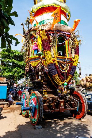 Photo for Rich decorated chariot for a Hindu celebration in the streets in Hospet, Karnataka, India, Asia - Royalty Free Image
