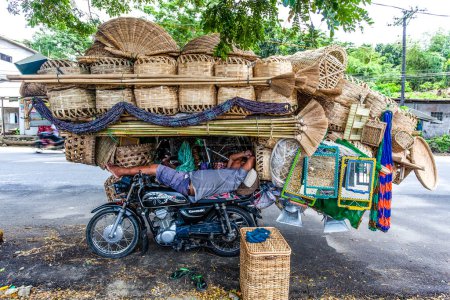 Photo for Tricycle packed with baskets for sale, Ilocos, Philippines, Asia - Royalty Free Image