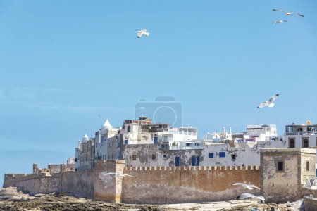 Téléchargez les photos : Vue sur la muraille et la vieille ville blanche d'Essaouira, Maroc, Afrique du Nord - en image libre de droit