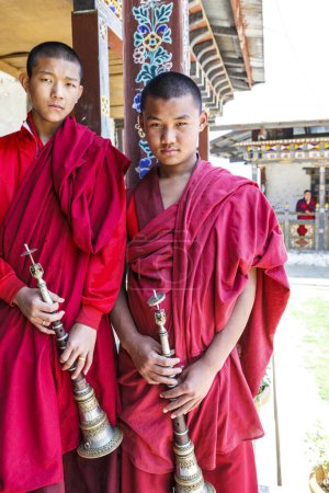 Photo for Monks with the Tibetan horn or dungchen, Mongar, Bhutan, Asia - April 2012 - Royalty Free Image