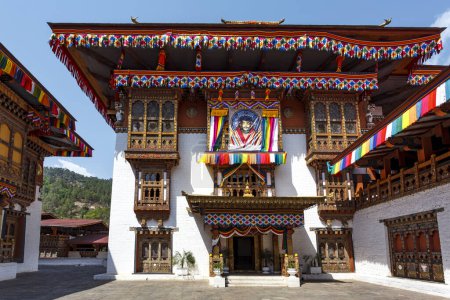 Extérieur du riche Punkha Dzong décoré à Punakha, Bhoutan, Asie
