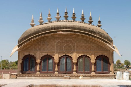Bhawan mansion in Rajput style in Deeg Palace, Deeg, Rajasthan, India, Asia