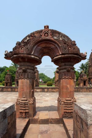Photo for The decorated torana archway of Mukteshwar Temple in Bhubaneswar, Odisha, India, Asia - Royalty Free Image