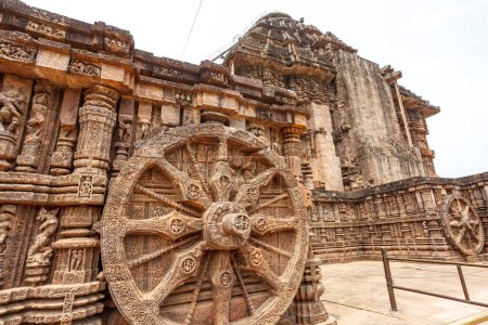 Big stone wheel of the Sun temple in Konark, Odisha, India, Asia