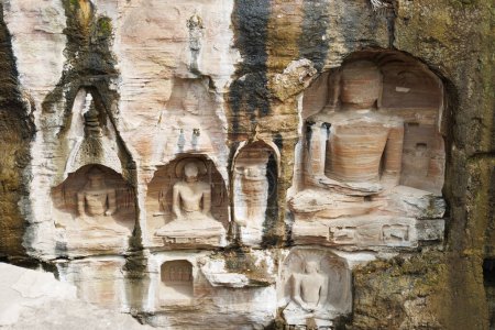 Jain sculpture in the rocks of Gwalior Fort, Madhya Pradesh, India, Asia