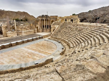 The ancient Roman ampitheatre of Scythoplis at Beit She'An is still used for modern performances with seating and a stage.