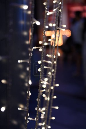 Photo for Close up of beautiful christmas fairy lights decoration, selective focus. - Royalty Free Image