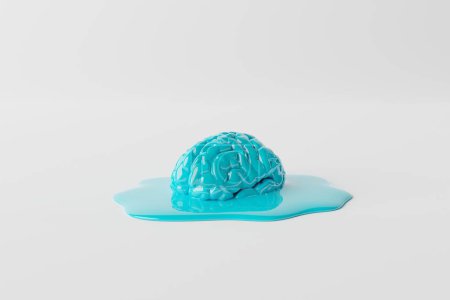 Foto de Disolver el cerebro azul sobre blanco. Concepto biológico y médico. representación 3d, ilustración 3d. - Imagen libre de derechos