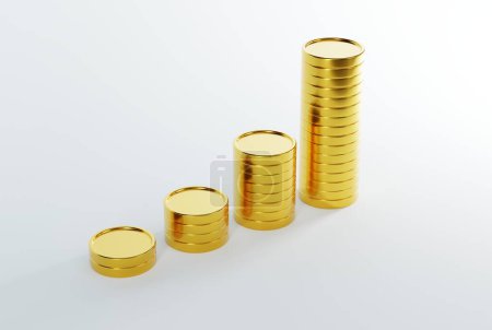Foto de Un centavo de monedas sobre un fondo claro de la menor a la mayor cantidad. Monedas de oro, negocio y concepto financiero. Renderizado 3D, ilustración 3D. - Imagen libre de derechos