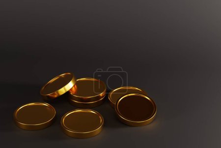 Foto de Un centavo de monedas sobre un fondo oscuro de la menor a la mayor cantidad. Monedas de oro, negocio y concepto financiero. Renderizado 3D, ilustración 3D. - Imagen libre de derechos
