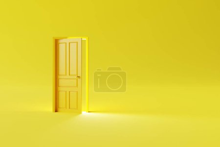 Téléchargez les photos : La porte jaune fermée sur fond jaune. Le concept de prendre des décisions, d'entrer dans de nouveaux lieux, de franchir les frontières. 3d rendu, illustration 3d - en image libre de droit