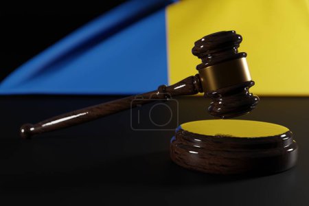 Photo for Judge's gavel against the background of the Ukraine flag. The concept of the justice system in Ukraine, problems with the courts. Disputes of Judges in Ukraine. 3D render. - Royalty Free Image