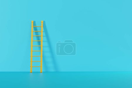 Photo for Ladder by the wall. Business concept, climbing to the top and achieving goals. Ladder touching and leaning against the wall. 3D render, 3D illustration. - Royalty Free Image
