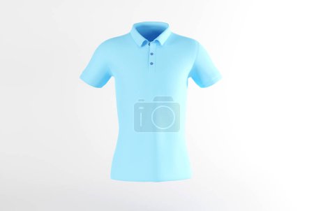 Foto de Blue polo shirt on an isolated background. The concept of selling clothes, a polo shirt without prints to complete the content. 3D render, 3D illustration. - Imagen libre de derechos