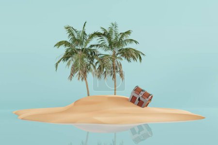 Photo for A deserted island with a treasure, gold. Concept of searching for adventure, treasures. 3d render, 3d illustration. - Royalty Free Image