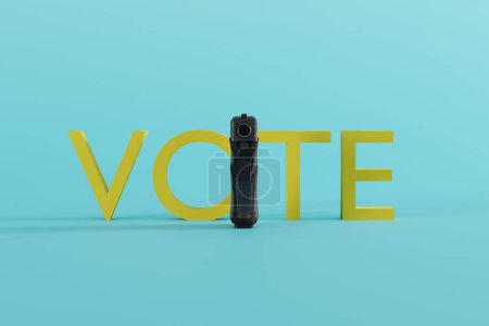 Photo for The pistol and the word VOTE. The concept of voting for access to arms, democracy. Firearms license, general license. 3d render, 3d illustration - Royalty Free Image