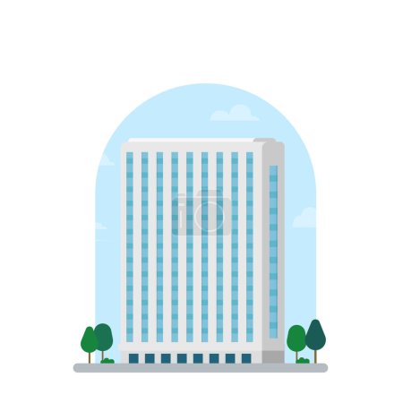 Illustration for Building on street flat vector.Modern office with sky background.Tower with urban scene - Royalty Free Image