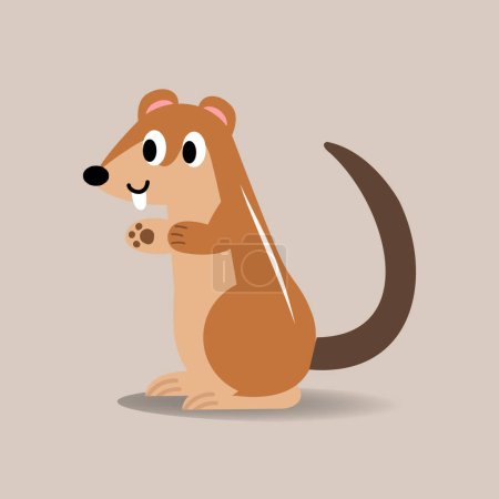 Illustration vectorielle animalière de style plat de dessin animé Xerus.Squirrel avec fond marron..