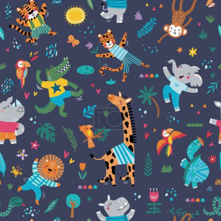 Photo for Seamless pattern with cute tropical animals. Creative nursery background. Perfect for kids design, fabric, wrapping, wallpaper, textile, apparel - Royalty Free Image
