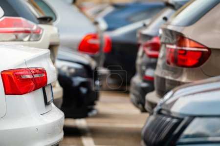 Photo for Tight City Parking Full of Cars. Lot of cars are parked in the parking lot. - Royalty Free Image