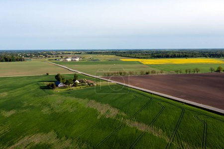 Overview of agricultural farm with fields. Latvia