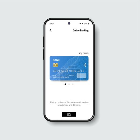 Photo for Realistic smartphone and plastic credit card. 3d mobile phone and card with chip on screen . Vector template for nfc technology, online payment, bank application design. Shopping, web finance concept - Royalty Free Image
