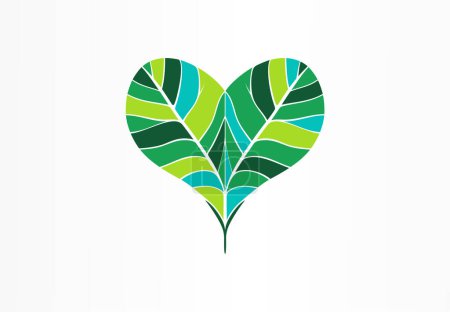 Photo for Green leaf in a heart shape icon design. Love nature creative logo design template. Vegan friendly, health care symbol. Eco, bio, herbal, healthcare concept. Tropical flover vector illustration - Royalty Free Image