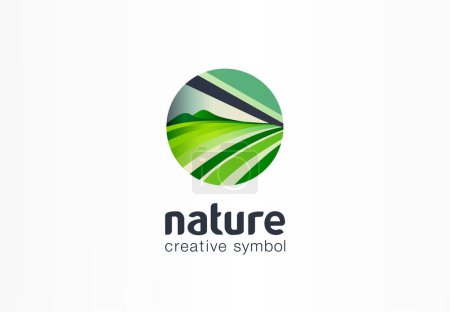Photo for Nature care creative symbol. Field bio plantation, eco green farm concept. Herbal health abstract business logo. Fresh organic food, agriculture circle icon. Company logotype, brand, graphic design - Royalty Free Image