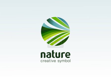 Photo for Nature care creative symbol. Field bio plantation, eco green farm concept. Herbal health abstract business logo. Fresh organic food, agriculture circle icon. Company logotype, brand, graphic design - Royalty Free Image