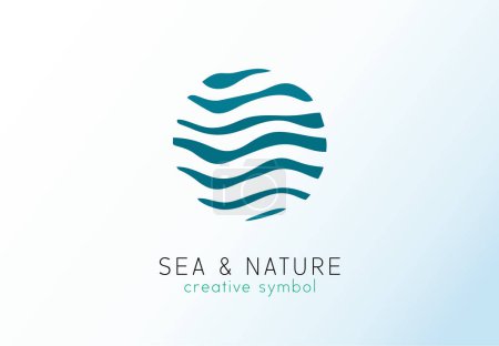 Photo for Logotype idea. Water wave, blue sea circle concept. Abstract logo for business company. Cosmetic brand design element. Eco ocean, nature, swimming pool, spa, aqua swirl Colorful Vector line icon - Royalty Free Image
