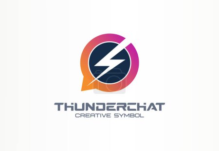 Photo for Power message creative icon. Thunder chat logo template. Lightning fast logo concept vector. Speech bubble, comment symbol. Flash design element. Circle shpe vector line - Royalty Free Image