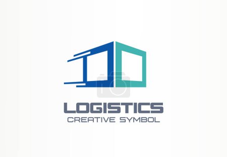 Photo for Logistics service creative symbol. Fast speed moving box logo template. Express delivery abstract icon. Distribution, cargo shipping concept. Business company 3d cube design element. Vector line - Royalty Free Image