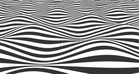 Photo for Abstract black and white striped 3d waves. Vector optical illusion. Ocean, sea art pattern. Linear op art dynamic wallpaper. Storm effect backdrop monochrome illustration. Lines in perspective, retro - Royalty Free Image