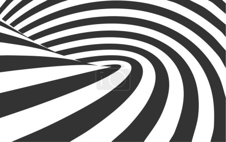 Photo for 3D black white lines, perspective swirl, digital abstract twirl. Twist spiral vector background. Linear striped illustration, op art, road to horizon dynamic wallpaper. Perspective lines loop, concept - Royalty Free Image