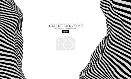 Photo for Abstract 3D line geometric background. Optical illusion, vortex, sound wave, undulate form concept art. Surreal stripe, black, white pattern texture design. Cyberspace perspective vector illustration. - Royalty Free Image